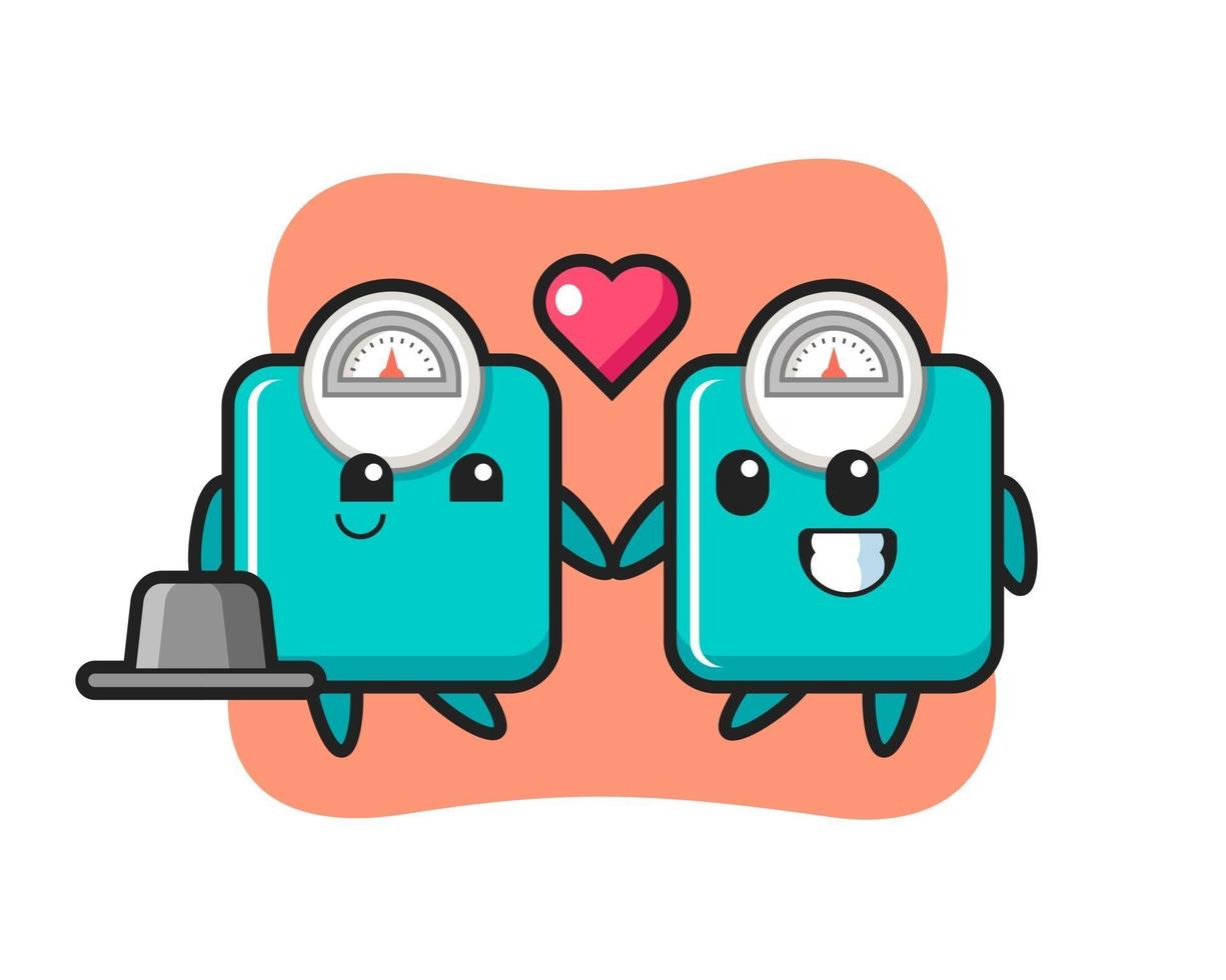 weight scale cartoon character couple with fall in love gesture vector