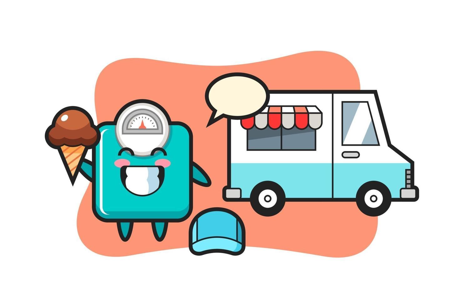 Mascot cartoon of weight scale with ice cream truck vector