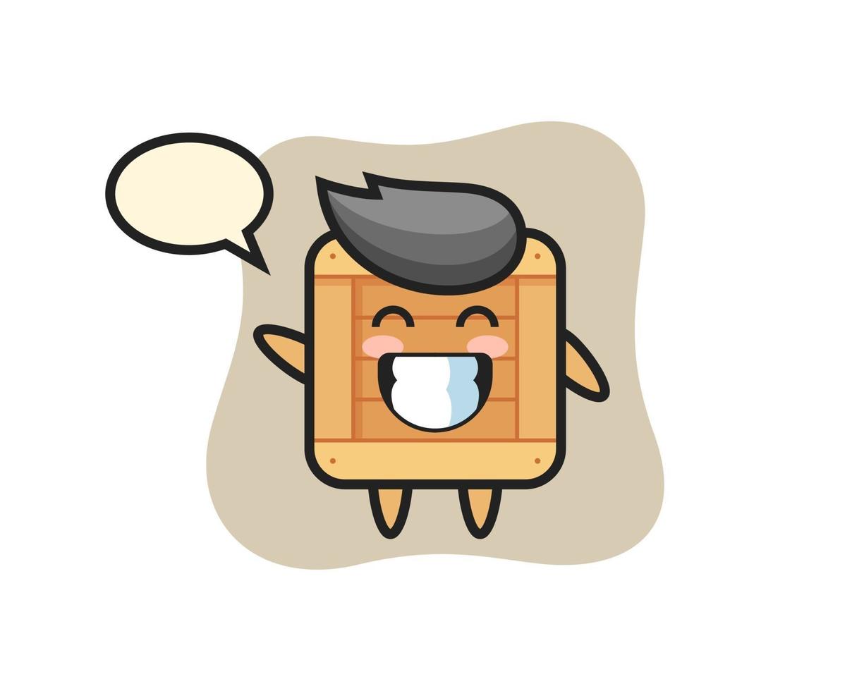 personaje de dibujos animados de caja de madera haciendo gesto con la mano vector