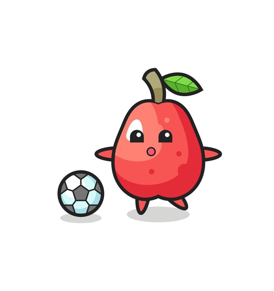 ilustración de dibujos animados de manzana de agua está jugando al fútbol vector