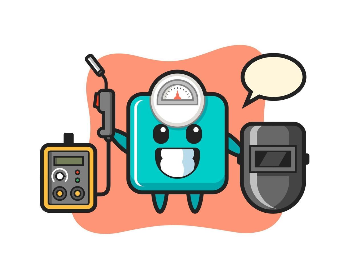 Character mascot of weight scale as a welder vector