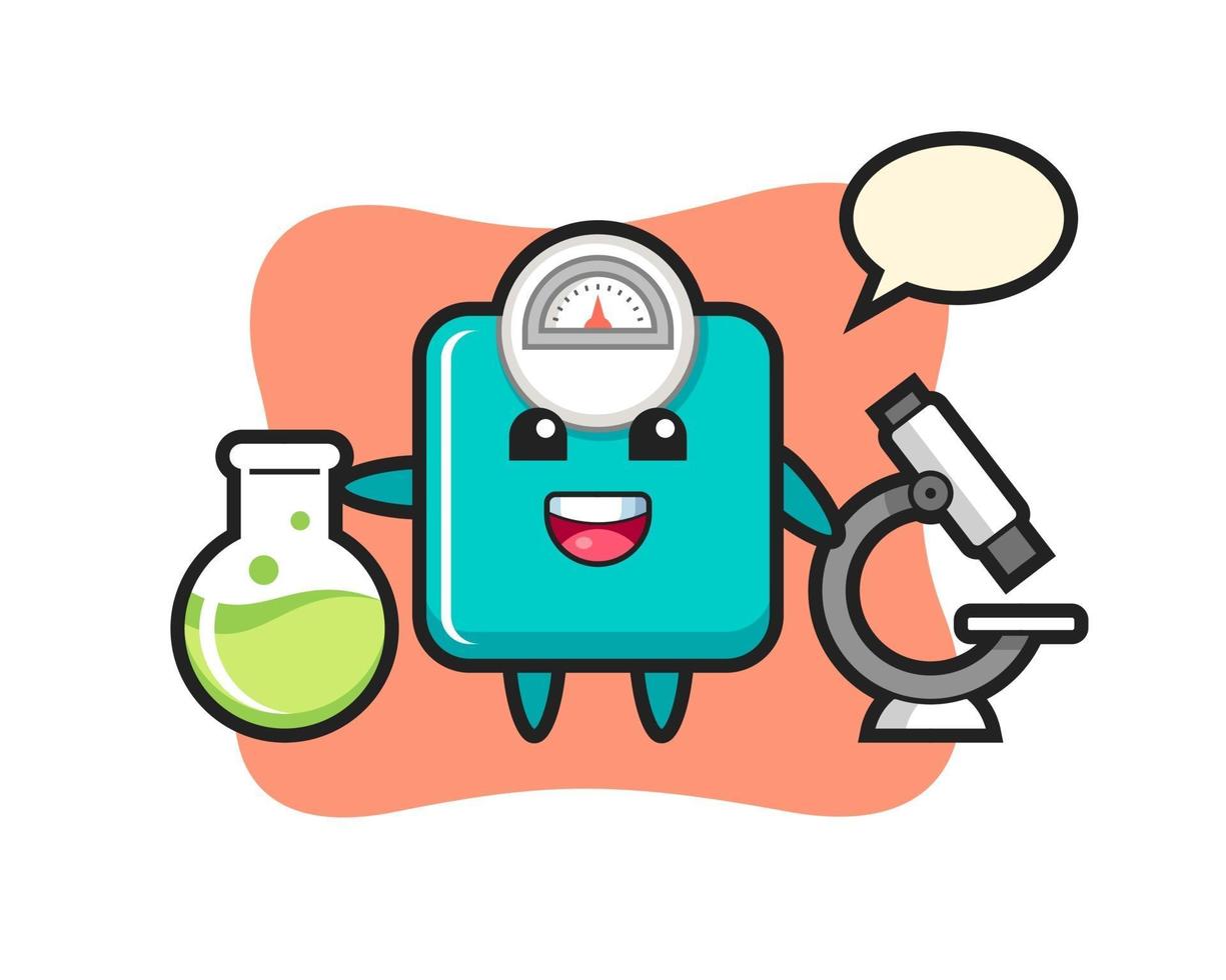 Mascot character of weight scale as a scientist vector