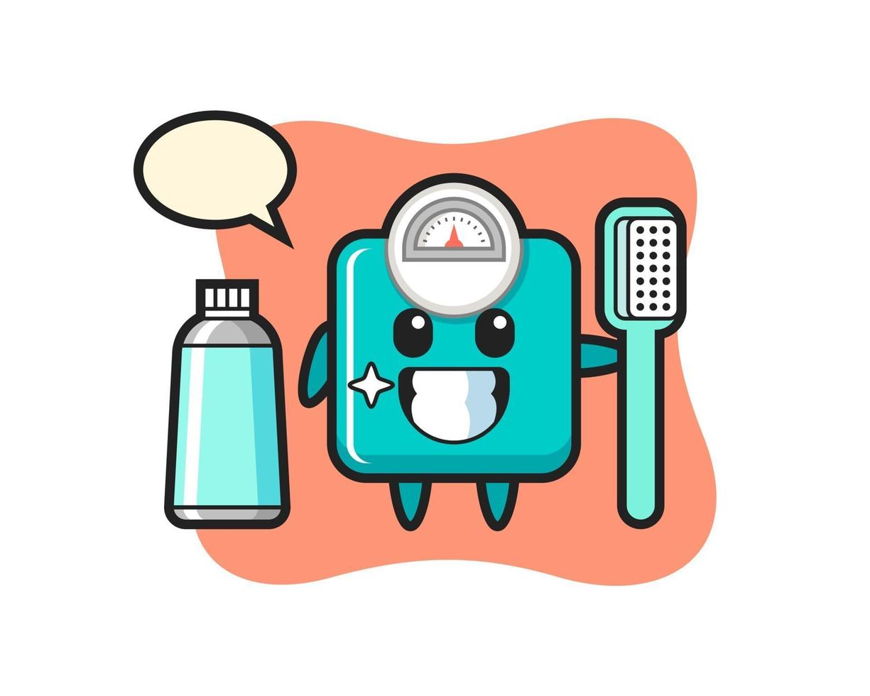 mascota, ilustración, de, báscula, con, un, cepillo de dientes vector