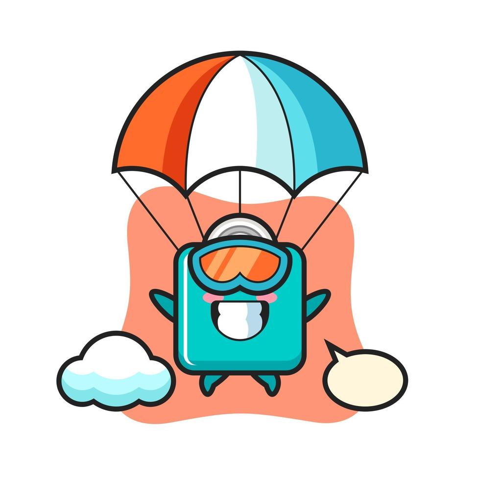 weight scale mascot cartoon is skydiving with happy gesture vector