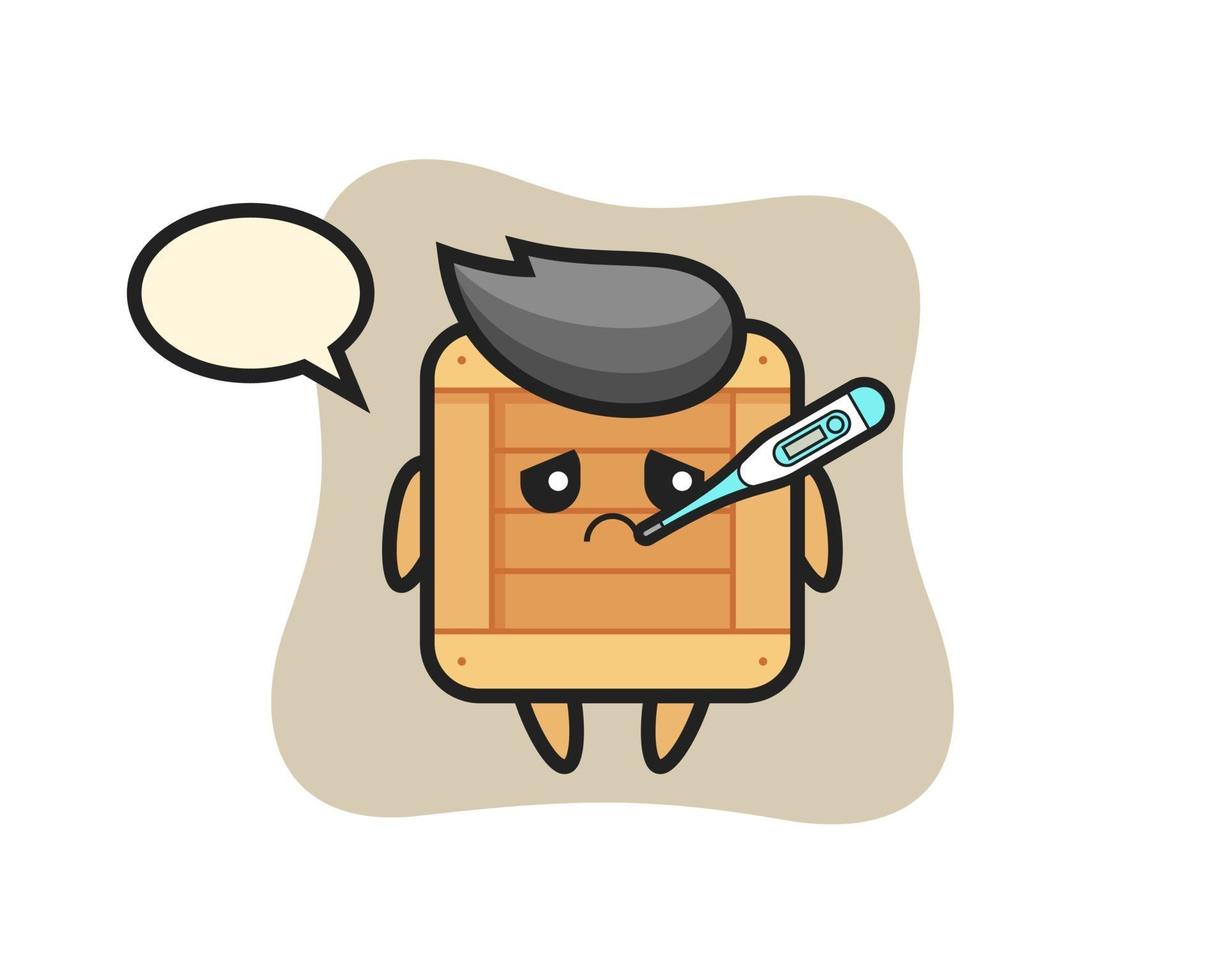 wooden box mascot character with fever condition vector