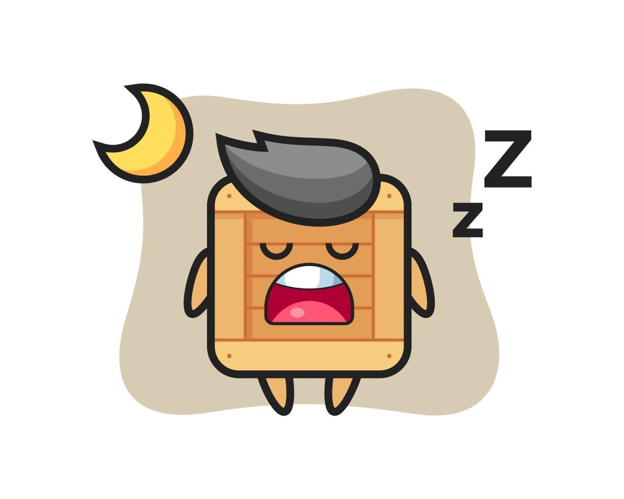 ilustración de personaje de caja de madera durmiendo por la noche vector