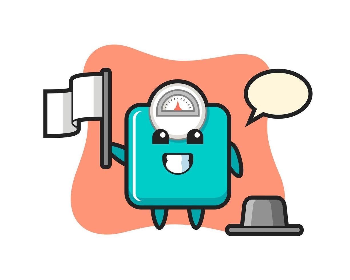 Cartoon character of weight scale holding a flag vector