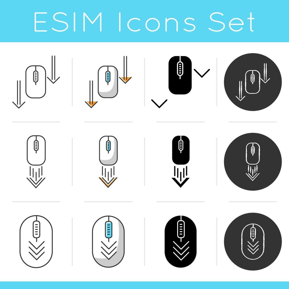 Computer mouse and arrowheads icons set vector