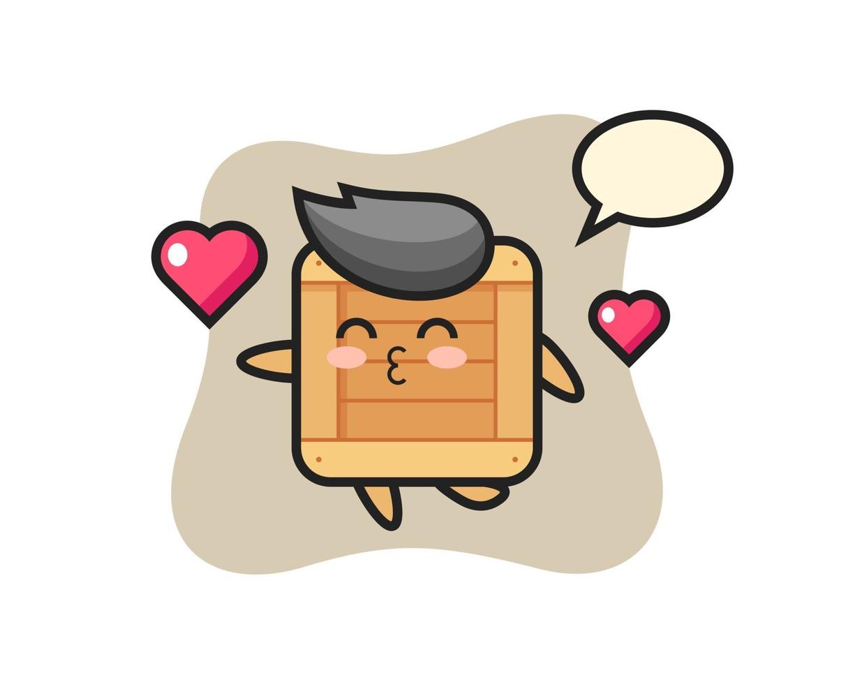 Dibujos animados de carácter de caja de madera con gesto de besos vector