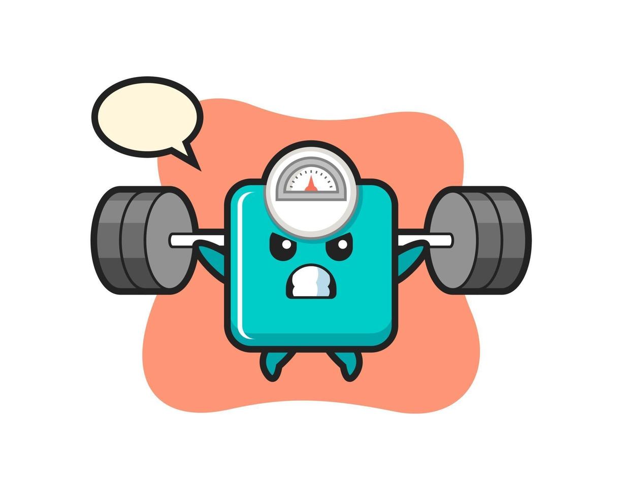 weight scale mascot cartoon with a barbell vector