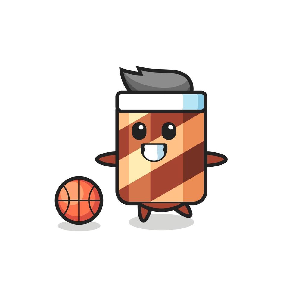 Illustration of wafer roll cartoon is playing basketball vector