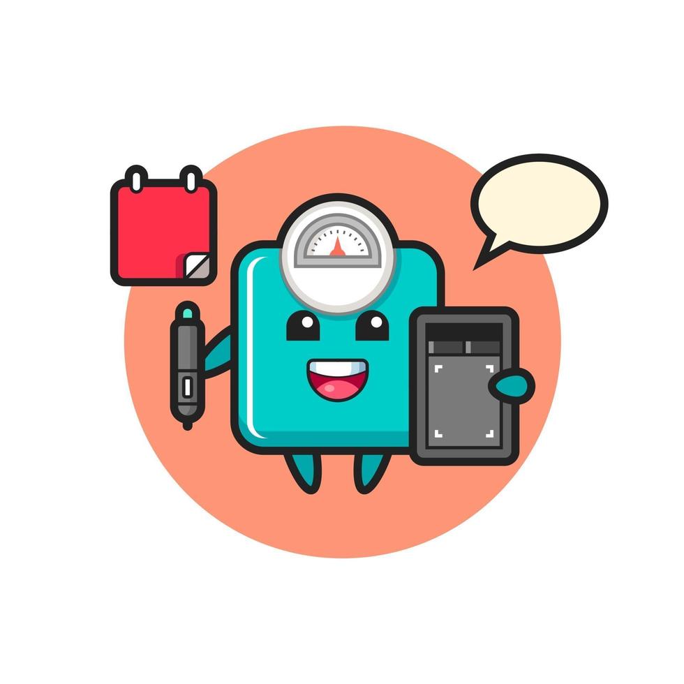 Illustration of weight scale mascot as a graphic designer vector