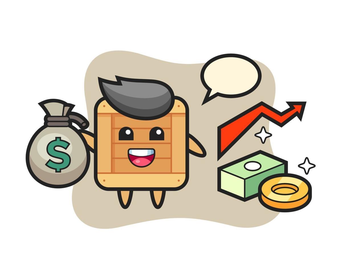 dibujos animados de ilustración de caja de madera con saco de dinero vector
