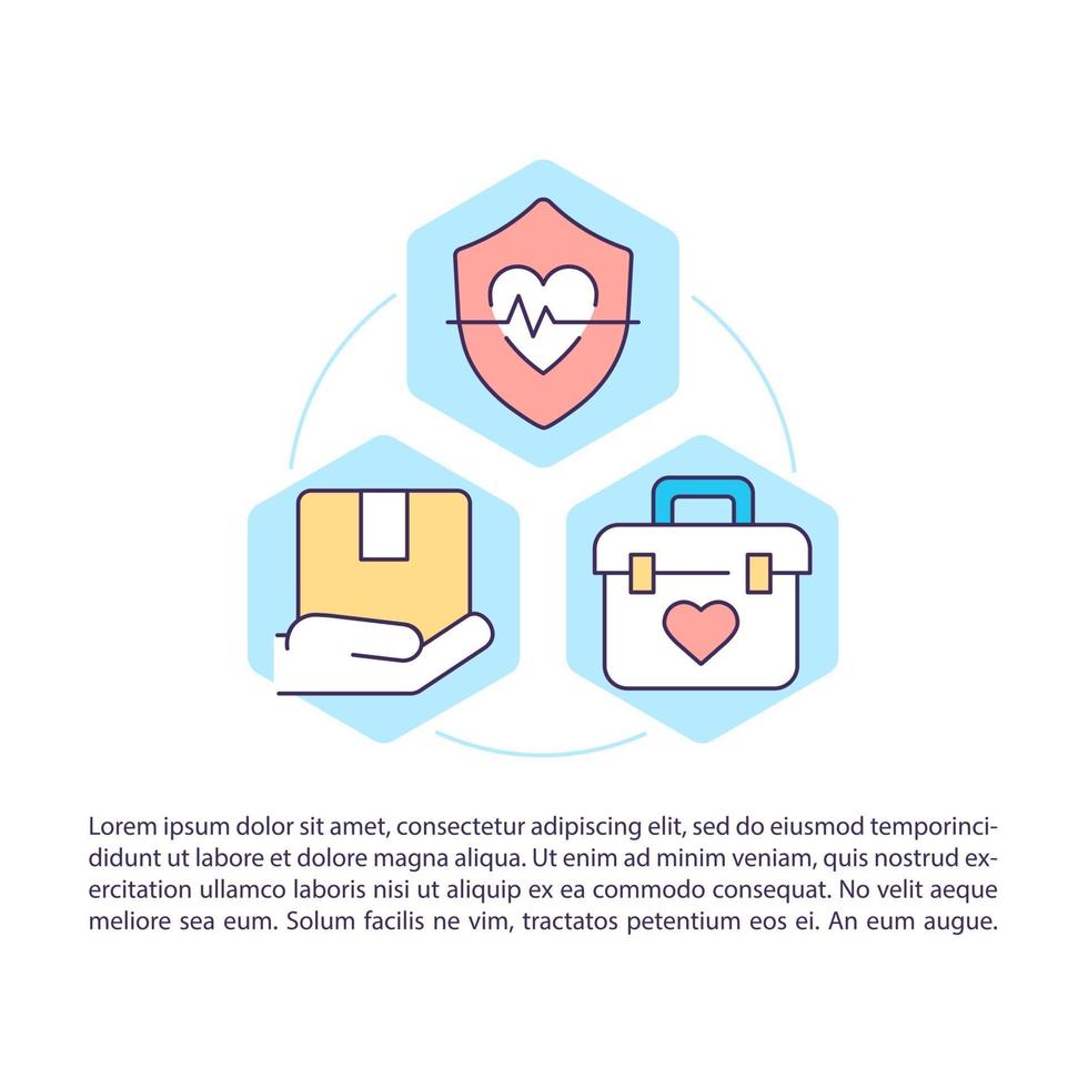 Humanitarian medicine concept line icons with text. vector