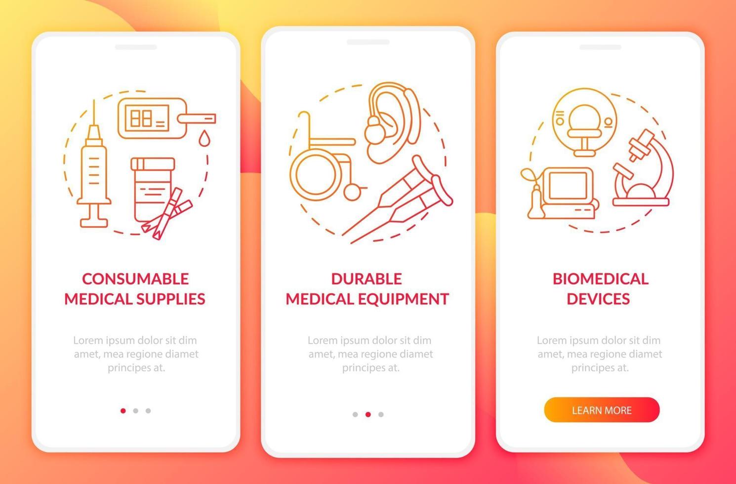 Biomedical devices onboarding mobile app page screen. vector