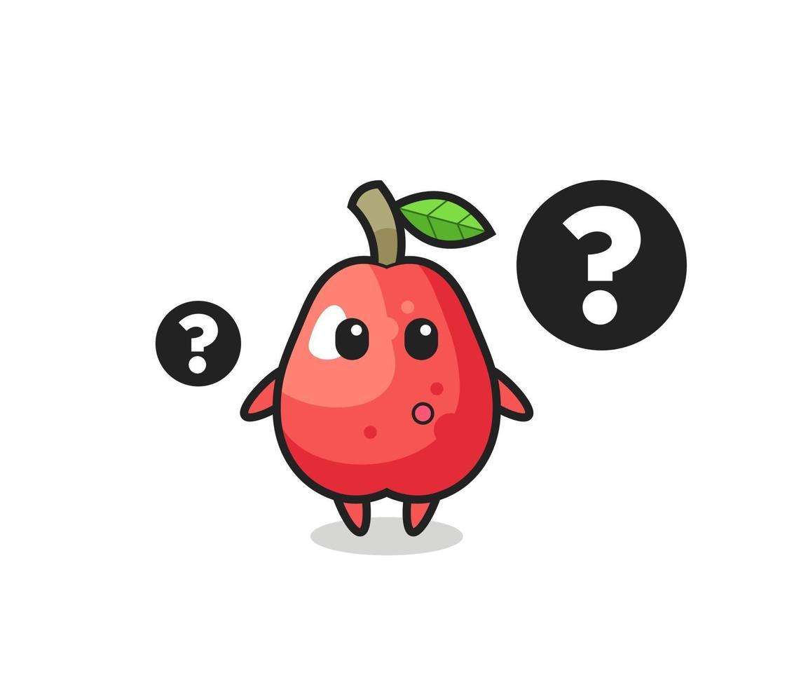 Ilustración de dibujos animados de manzana de agua con el signo de interrogación vector