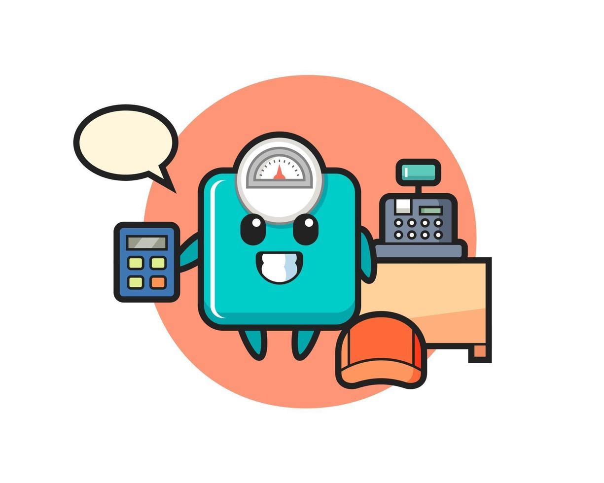 Illustration of weight scale character as a cashier vector