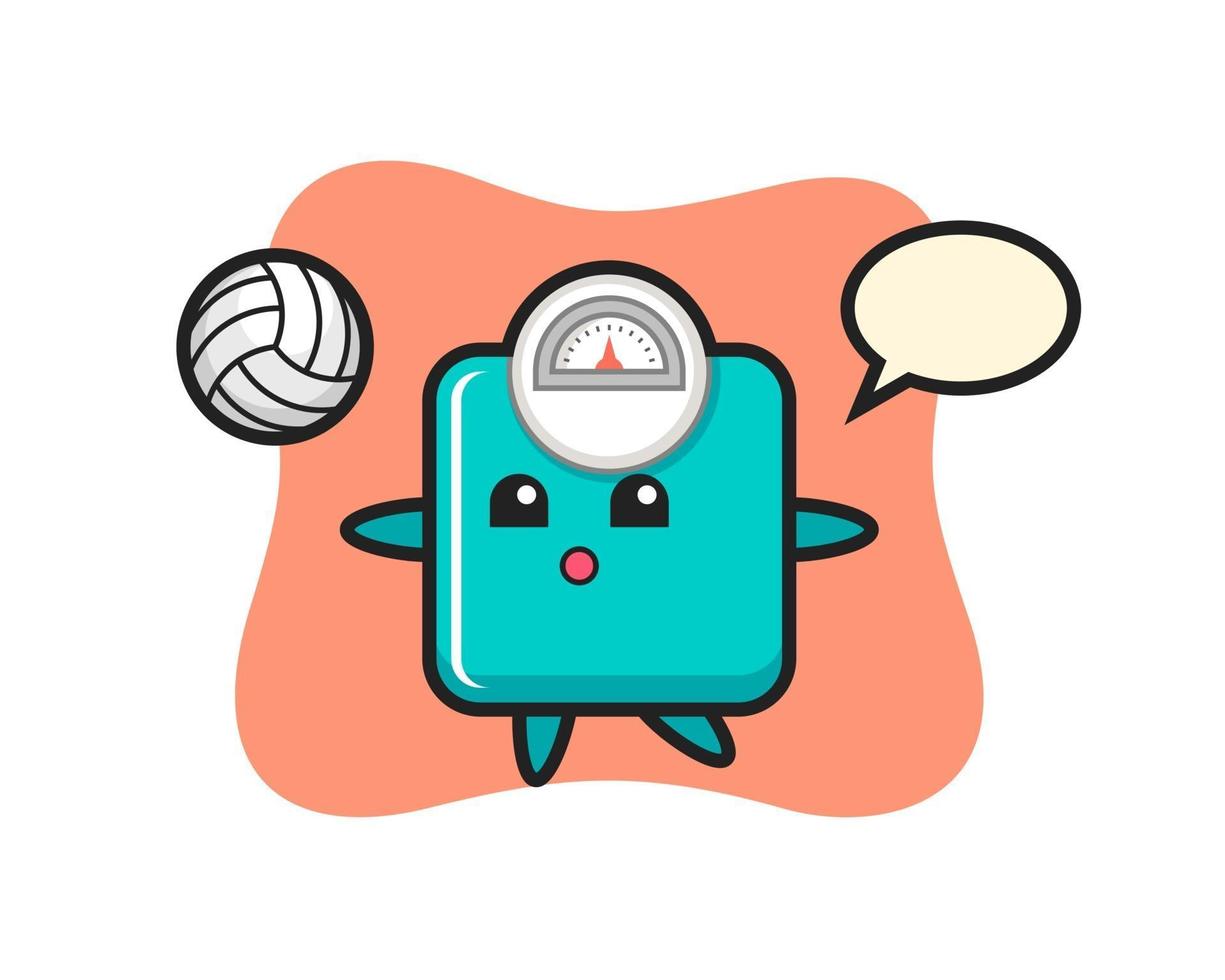 Character cartoon of weight scale is playing volleyball vector