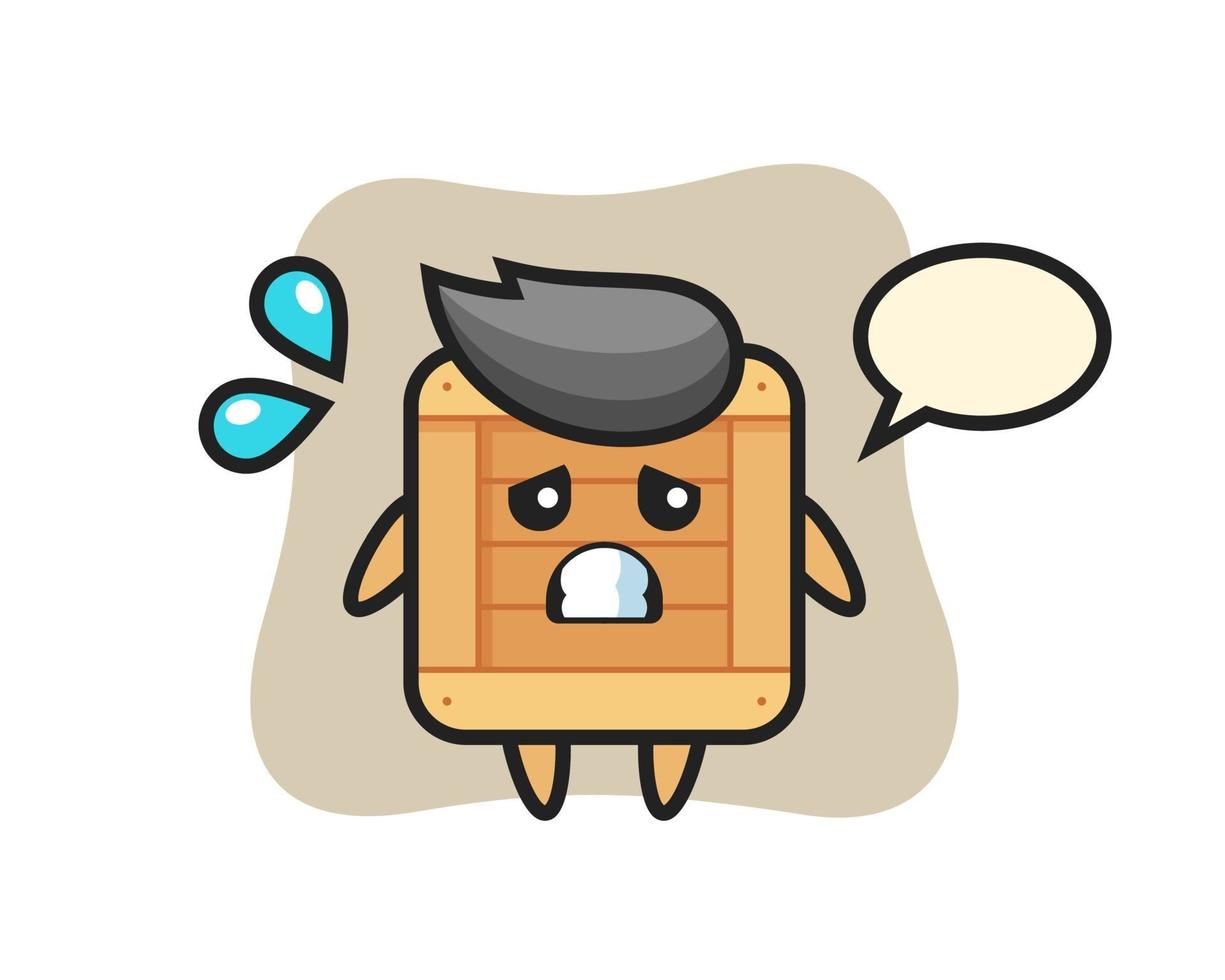 wooden box mascot character with afraid gesture vector