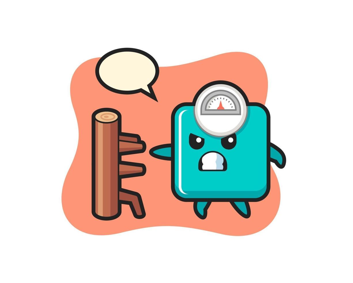 weight scale cartoon illustration as a karate fighter vector