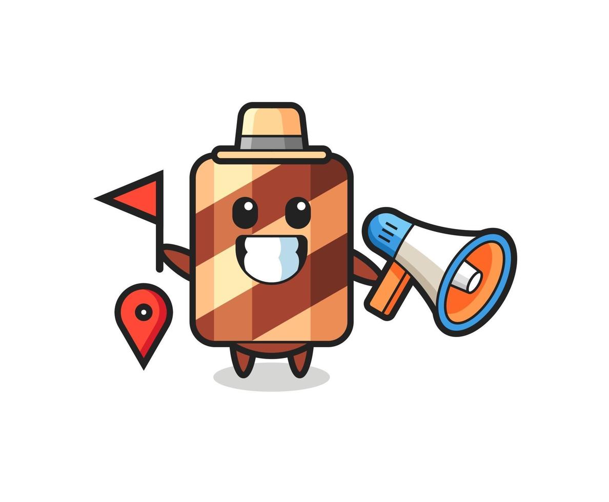 Character cartoon of wafer roll as a tour guide vector