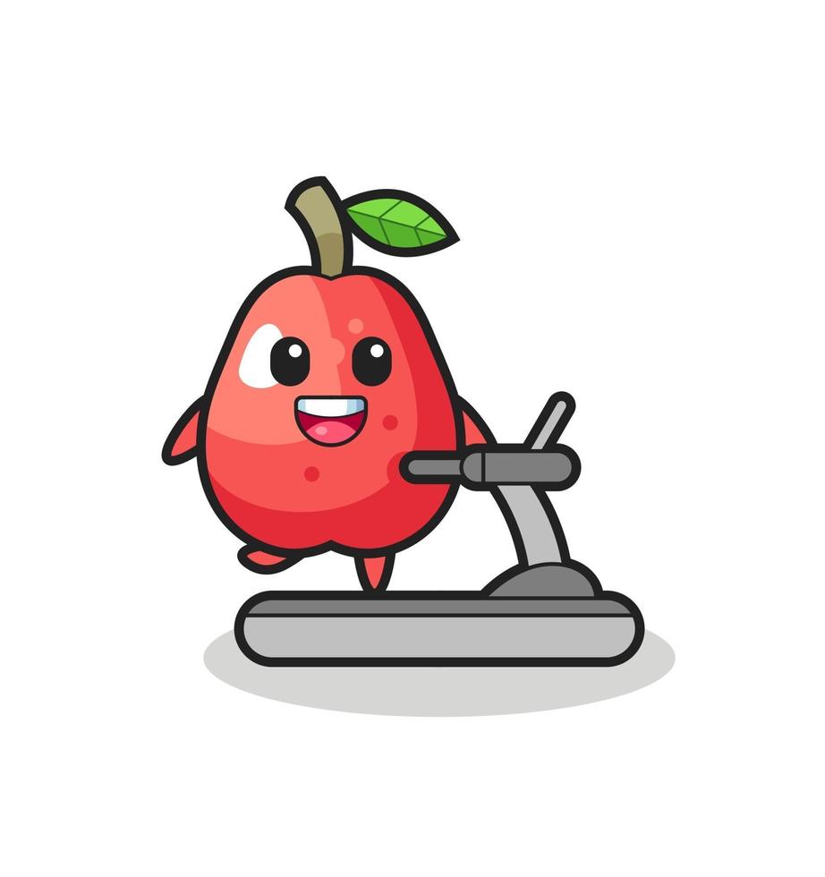 water apple cartoon character walking on the treadmill vector