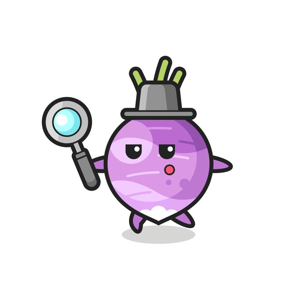 turnip cartoon character searching with a magnifying glass vector