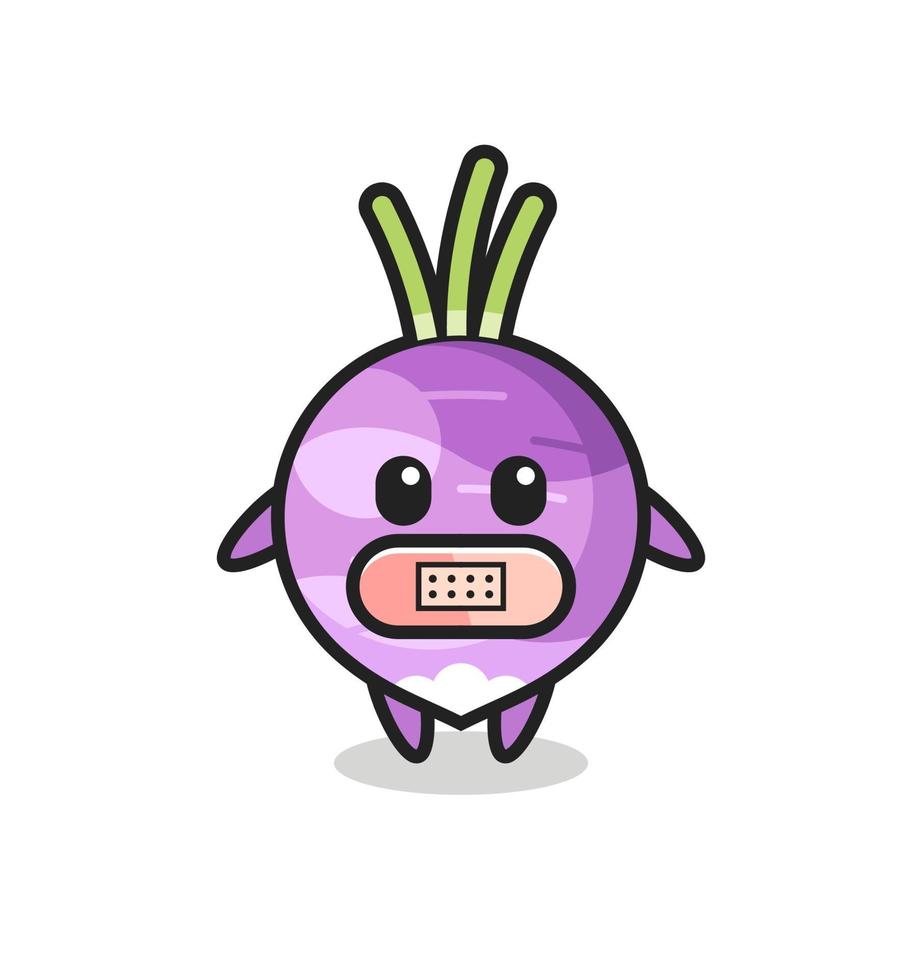 Cartoon Illustration of turnip with tape on mouth vector