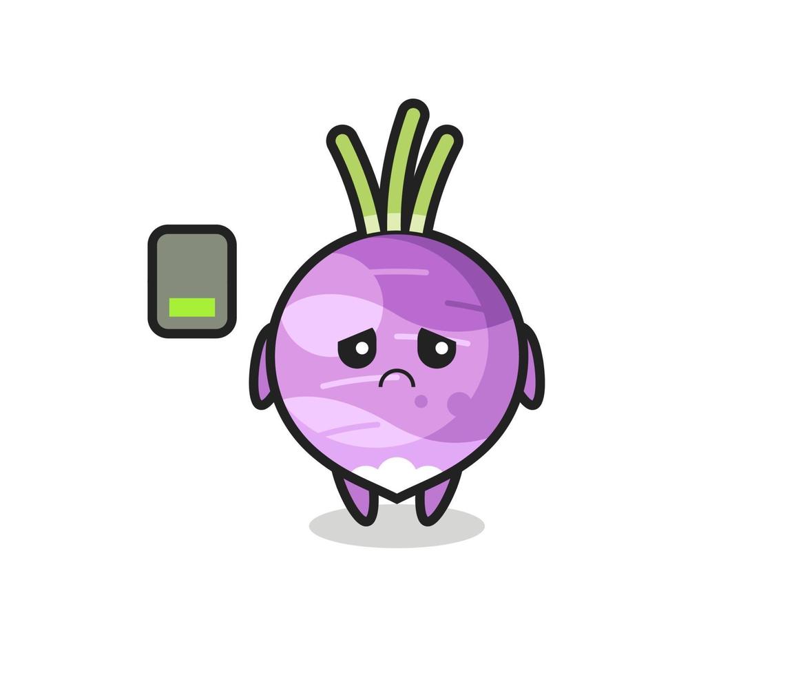 Personaje de mascota de nabo haciendo un gesto cansado vector