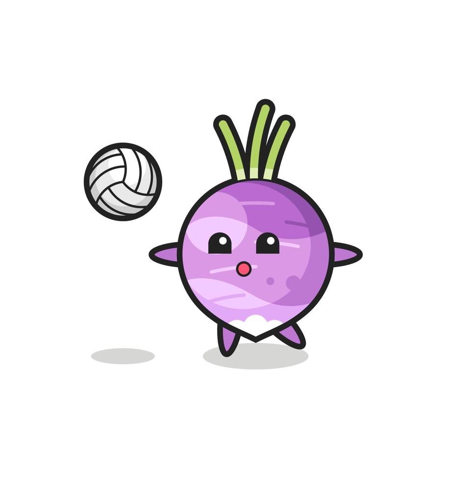 personaje de dibujos animados de nabo está jugando voleibol vector