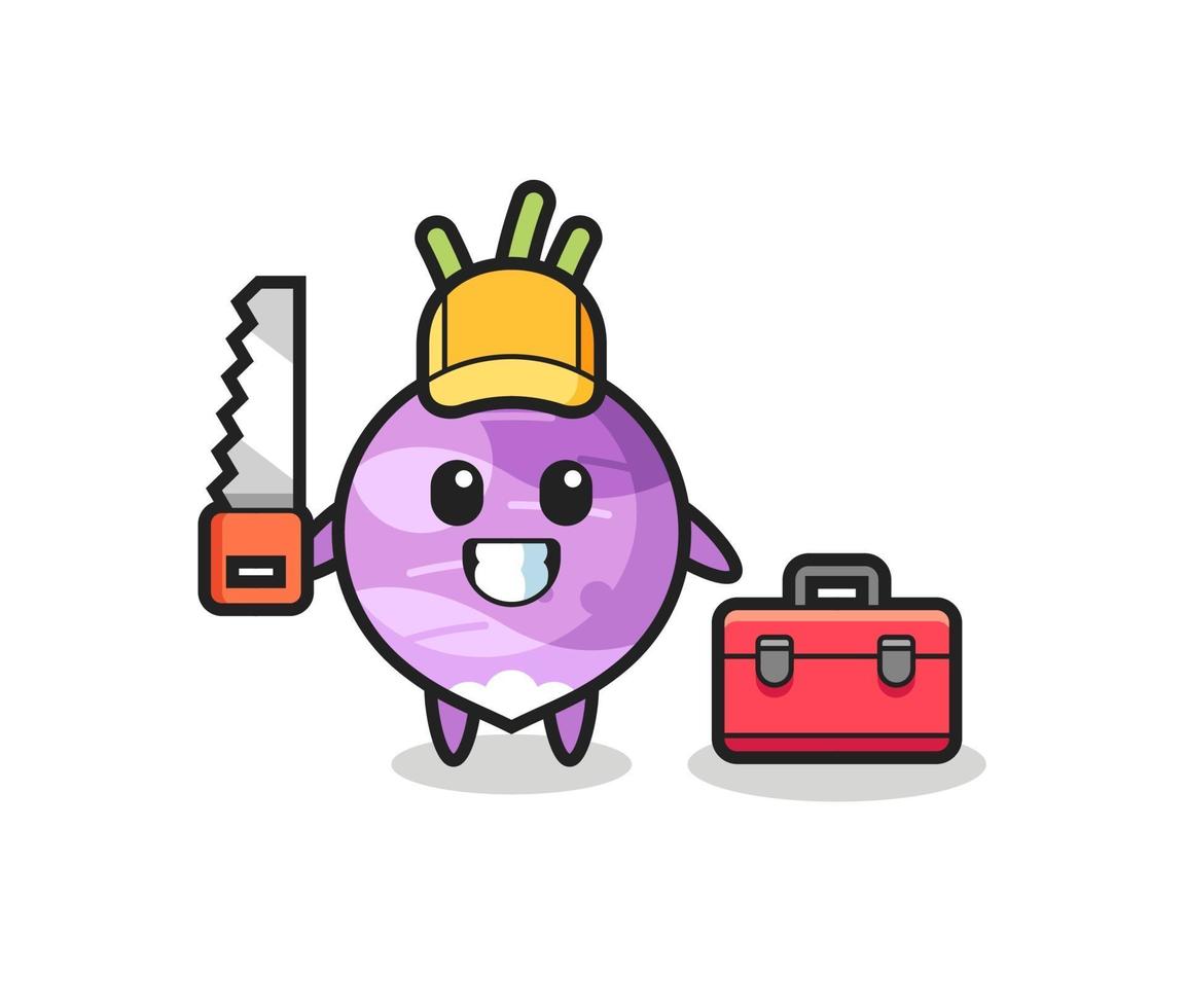 Illustration of turnip character as a woodworker vector