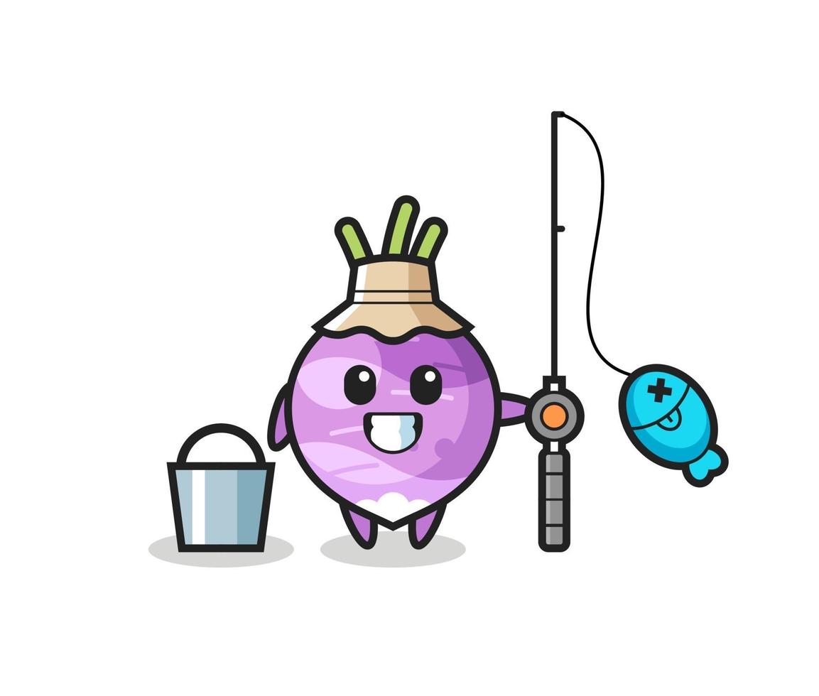 Mascot character of turnip as a fisherman vector