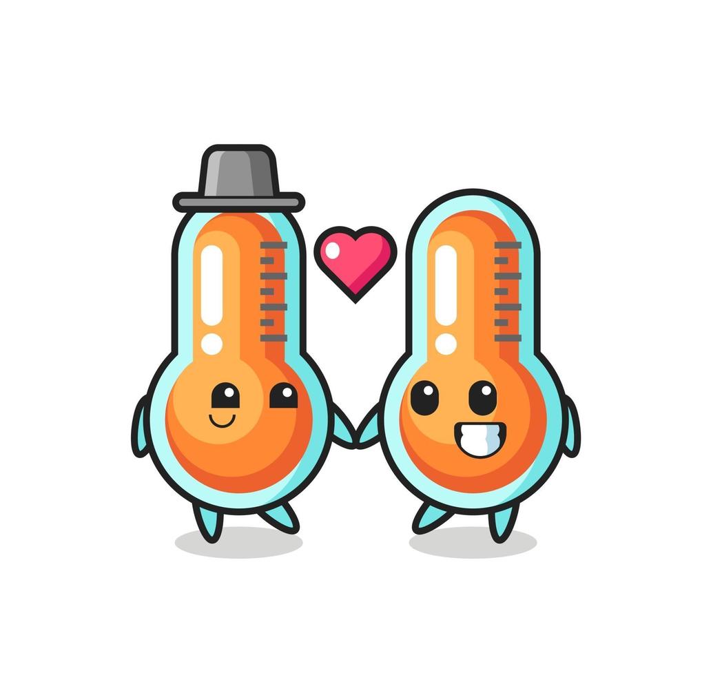thermometer cartoon character couple with fall in love gesture vector