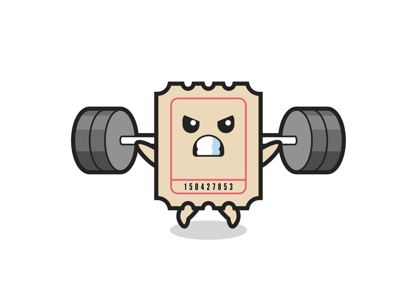 ticket mascot cartoon with a barbell vector