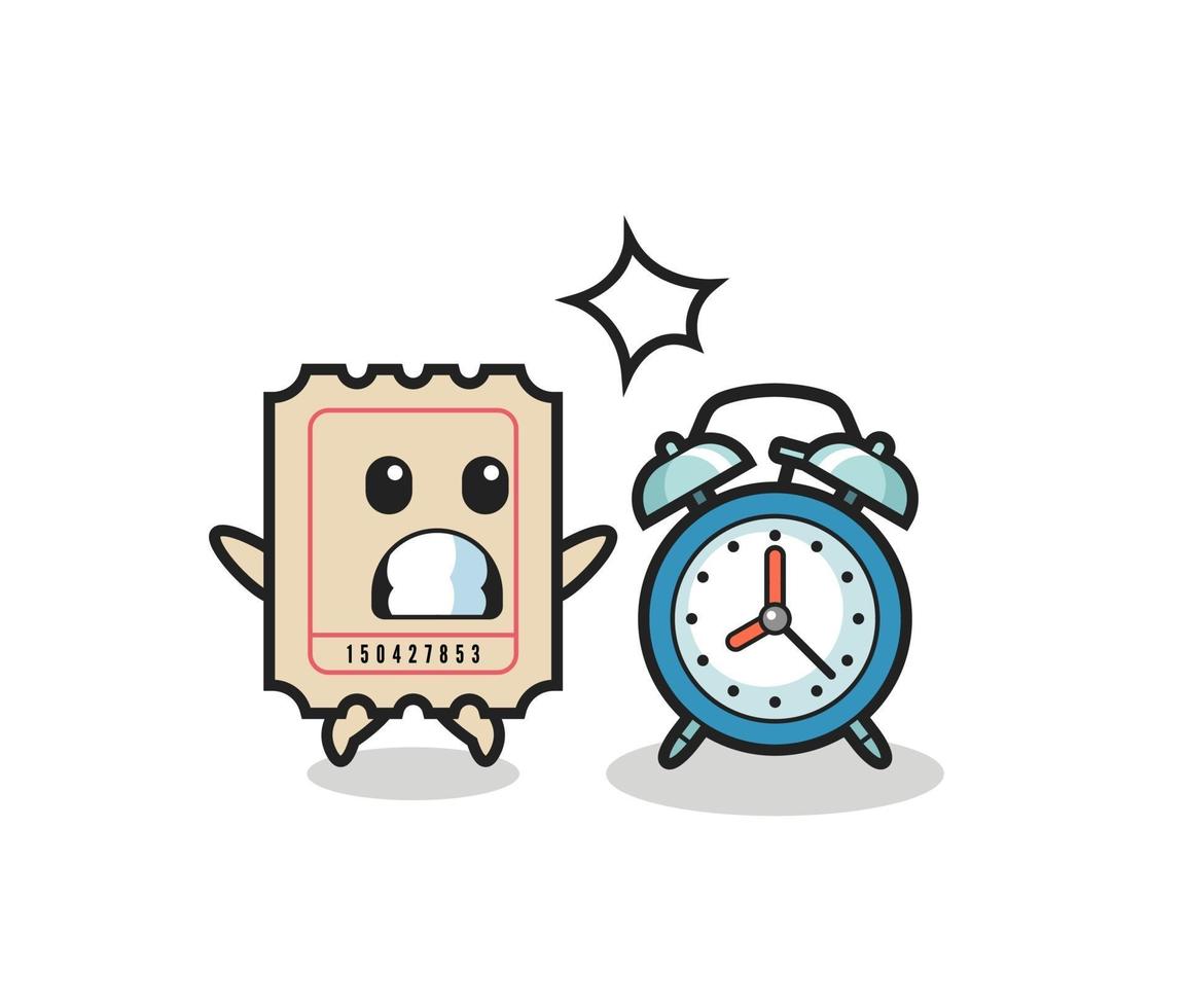Cartoon Illustration of ticket is surprised with a giant alarm clock vector
