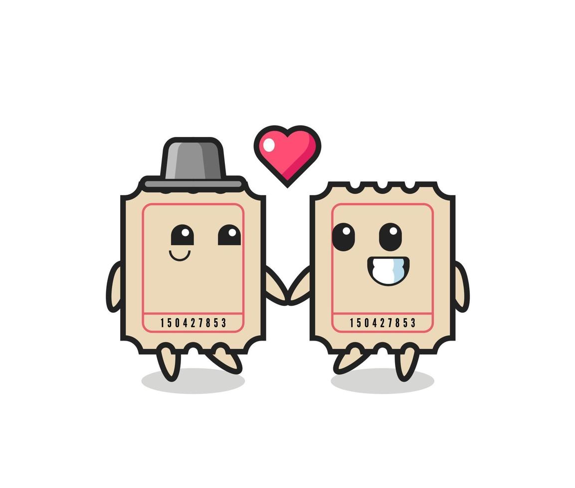 ticket cartoon character couple with fall in love gesture vector