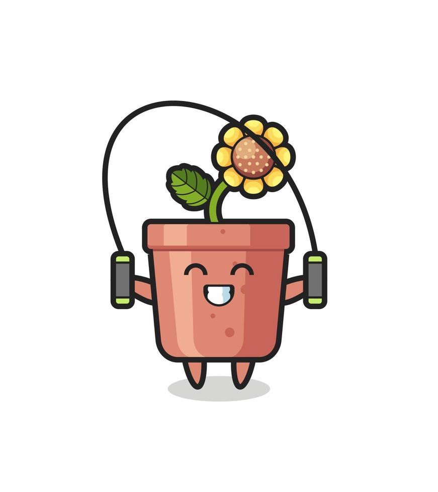 sunflower pot character cartoon with skipping rope vector