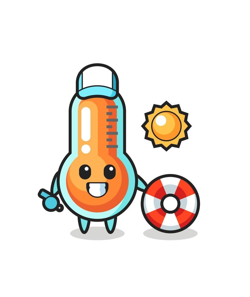 mascota de dibujos animados de termómetro como guardia de playa vector