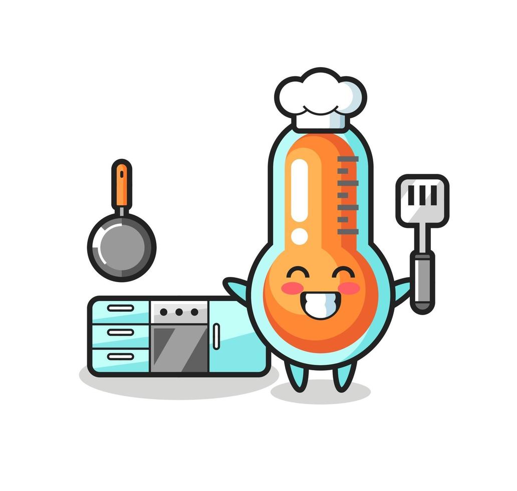 ilustración de personaje de termómetro mientras un chef está cocinando vector