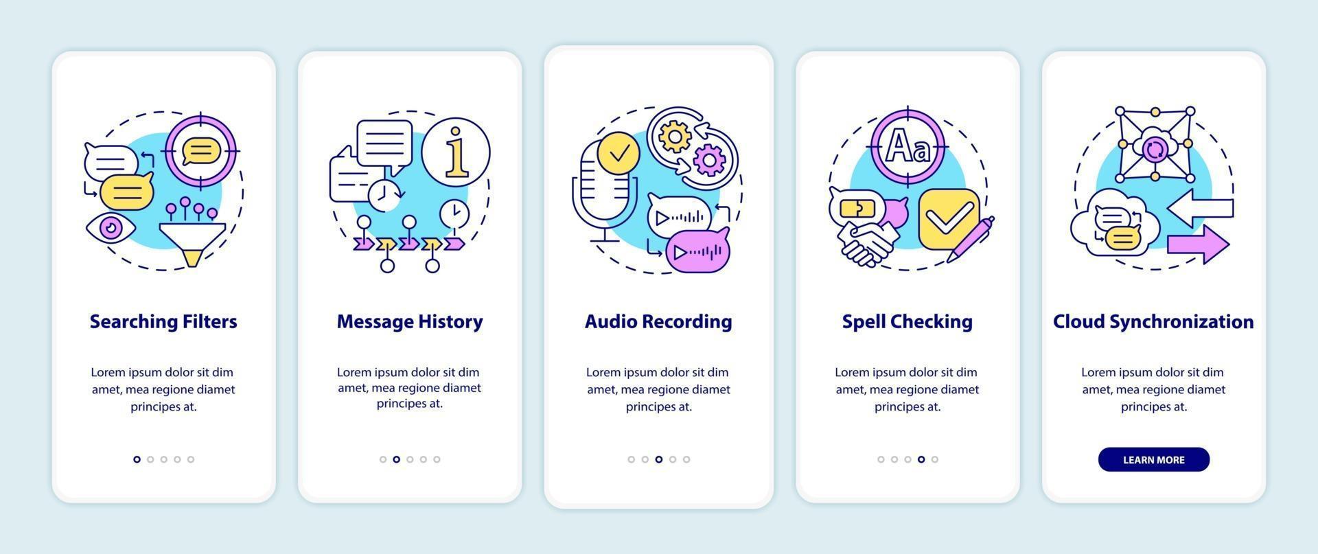 Best messaging feature onboarding mobile app page screen vector