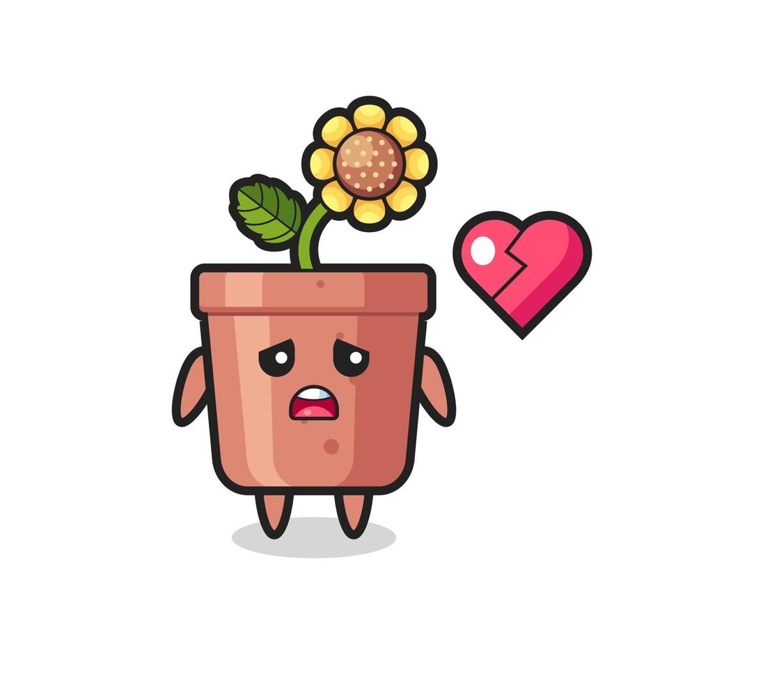 sunflower pot cartoon illustration is broken heart vector