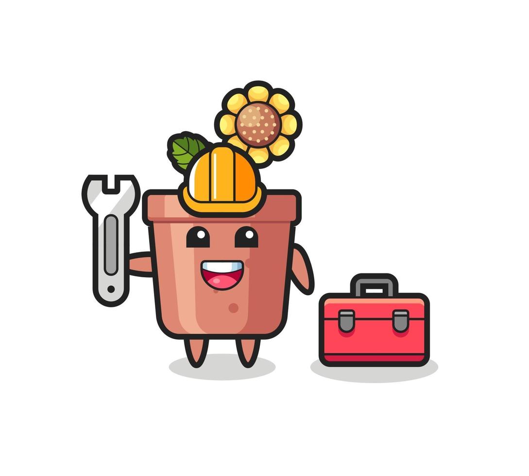 Mascot cartoon of sunflower pot as a mechanic vector