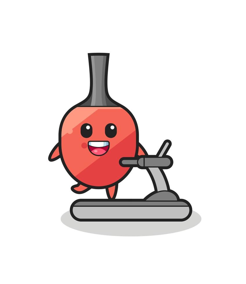 table tennis racket cartoon character walking on the treadmill vector