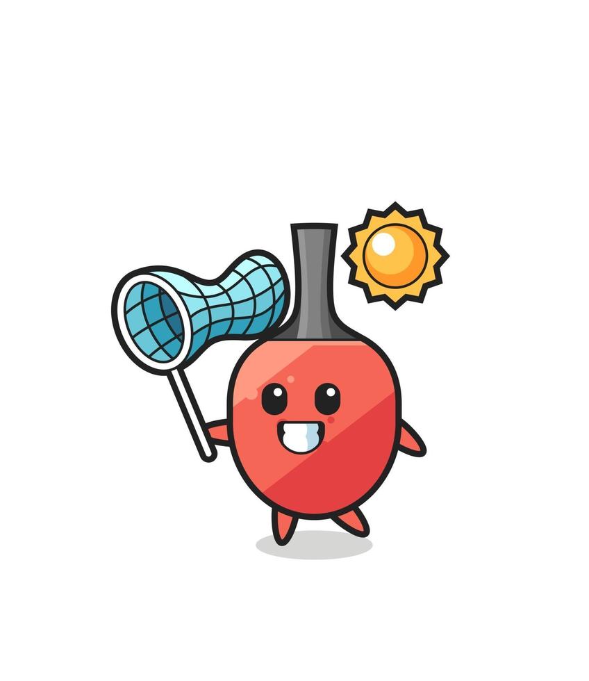 table tennis racket mascot illustration is catching butterfly vector