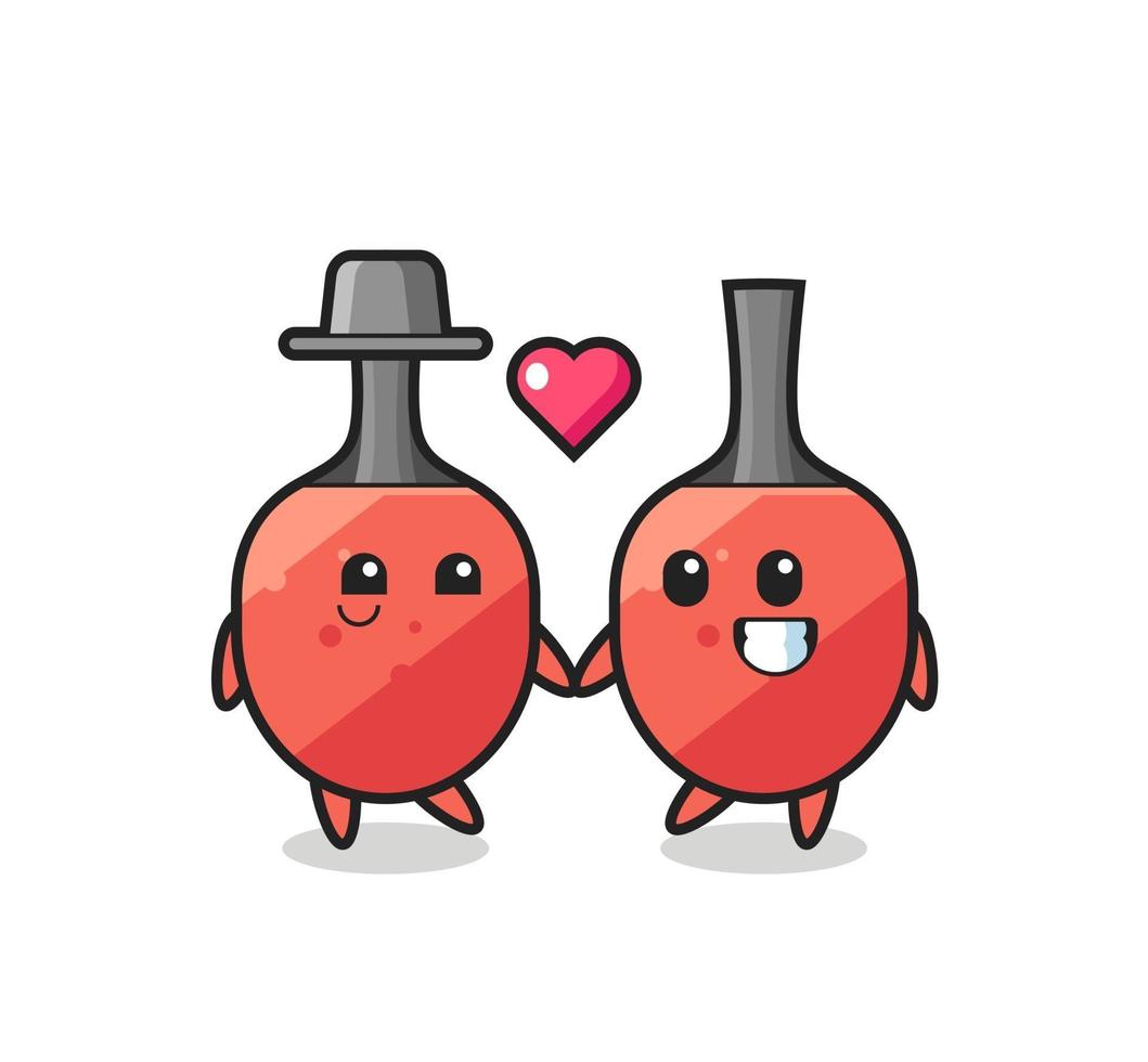 table tennis racket cartoon character couple with fall in love gesture vector