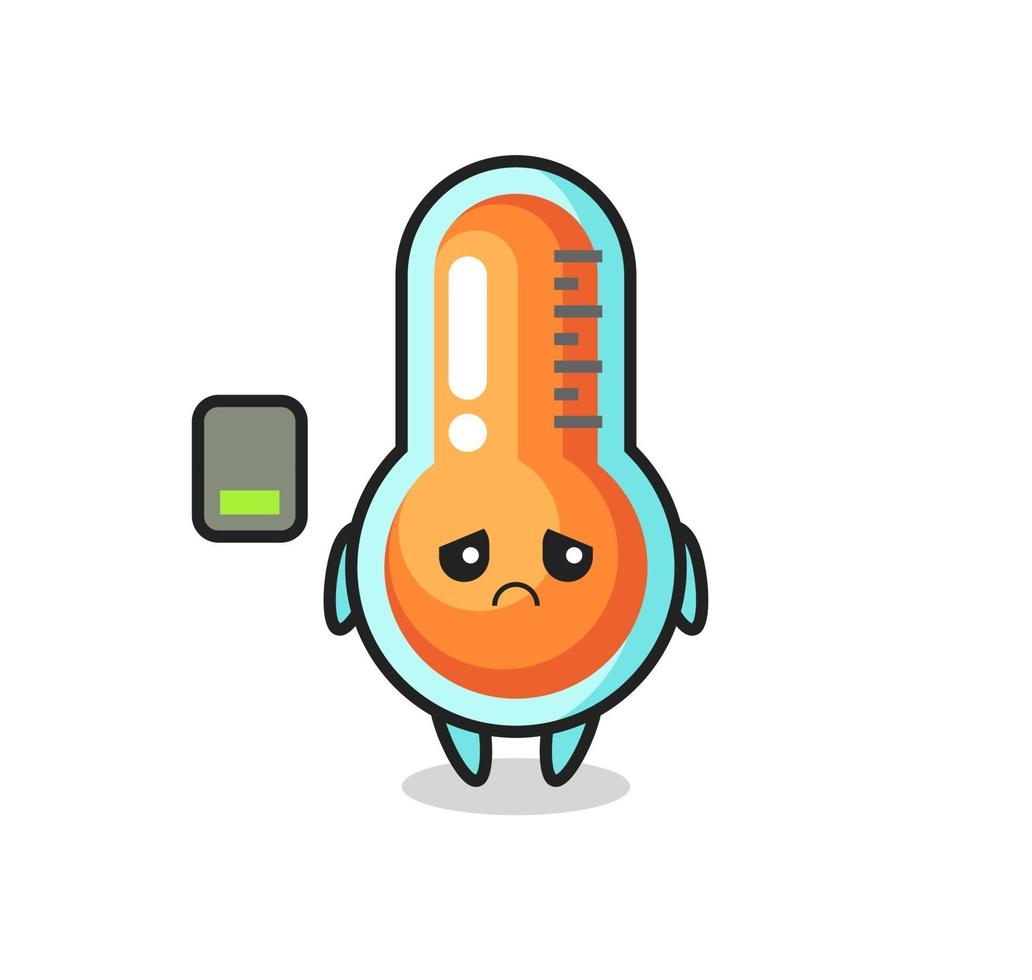 thermometer mascot character doing a tired gesture vector