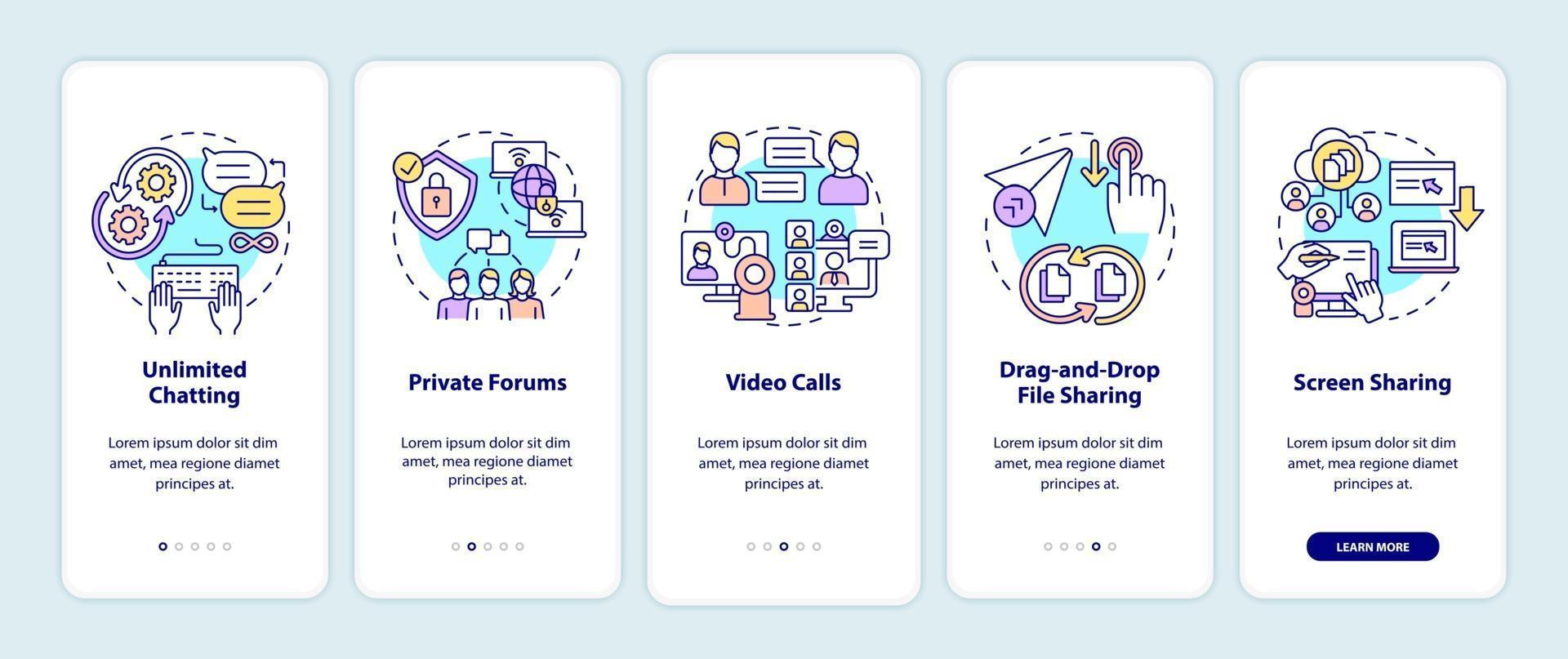 Business messaging option onboarding mobile app page screen vector