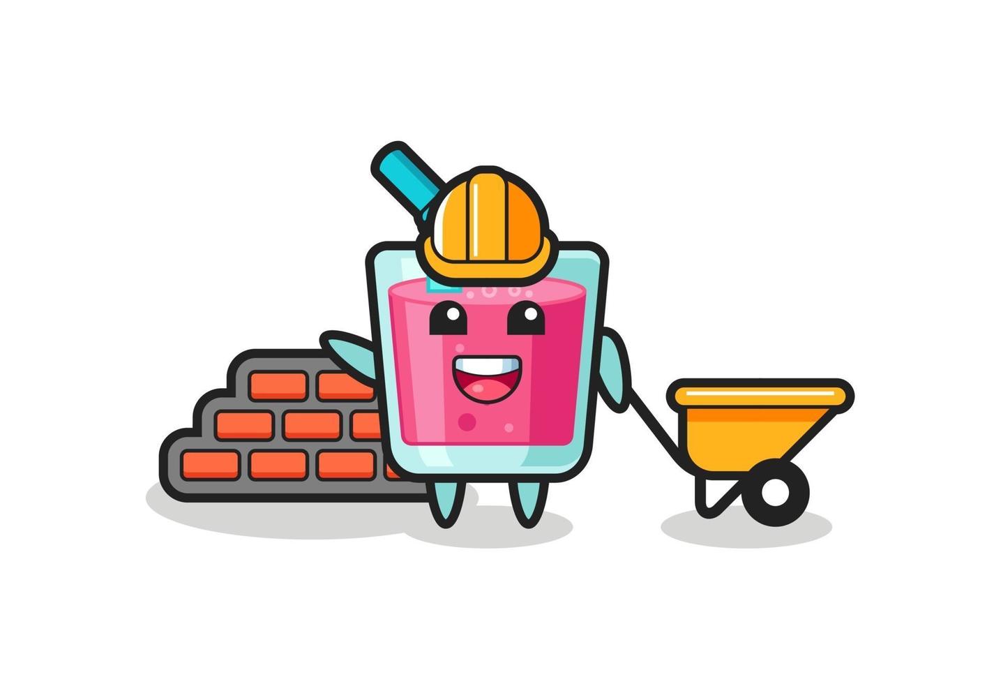 Cartoon character of strawberry juice as a builder vector