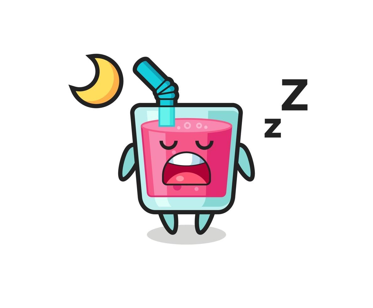 ilustración de personaje de jugo de fresa durmiendo por la noche vector