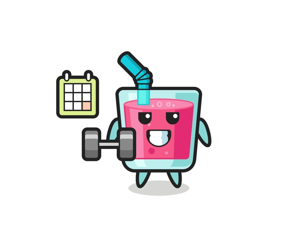 strawberry juice mascot cartoon doing fitness with dumbbell vector